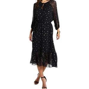 Gap Black with Gold Stars Chiffon Midi Length Dress Size XXL